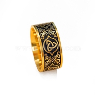 Stainless Steel Enamel Triquetra/Trinity Knot Finger Rings, Claddagh Ring, Golden, Inner Diameter: 21mm(PW-WG80958-06)
