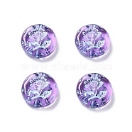 Plating Transparent Acrylic Beads, Metal Enlaced, Flat Round with Flower Pattern, Medium Orchid, 17.5~18x5~5.5mm, Hole: 1.8mm, about 399pcs/500g(OACR-G016-27L)