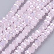 Electroplate Glass Bead Strands, Full Luster Plated, Faceted, Rondelle, Pink, 3.5x2.5~3mm, Hole: 1mm, about 120pcs/strand, 13.7~14.1 inch(33~34cm)(GLAA-F001-3x2mm-34L)