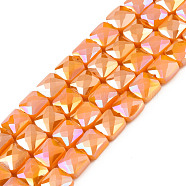 Electroplate Opaque Solid Color Glass Beads Strands, AB Color Plated, Faceted, Square, Dark Orange, 6x6x4.5mm, Hole: 1.2mm, about 95~98Pcs/strand, 24.41 inch(62cm)(EGLA-N002-42-04)