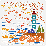 PET Hollow Out Drawing Painting Stencils, for DIY Scrapbook, Photo Album, Lighthouse Pattern, 30x30cm(DIY-WH0391-0170)