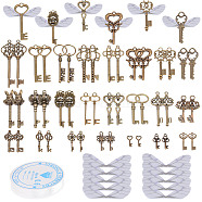 SUNNYCLUE Skeleton Key & Wing Charm Bracelet DIY Making Kit, Including Zinc Alloy Pendant, Organza Fabric, Elastic Thread, Antique Bronze, Key Pendant: 46pcs/set(DIY-SC0017-43)