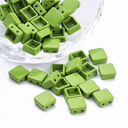 Spray Painted Alloy Multi-Strand Links, For Tile Elastic Bracelets Making, Square, Lime Green, 8x8x4mm, Hole: 1mm(PALLOY-G268-F01-030)