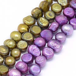Dyed Natural Cultured Freshwater Pearl Beads Strands, Two Sides Polished, Mixed Color, 8~9x7~8x5~8mm, Hole: 0.8mm, about 46pcs/strand, 13.7 inch(35cm)(PEAR-L021-03-01)