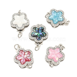 Rack Plating Brass Micro Pave Cubic Zirconia & Shell & Enamel Box Clasps, Cadmium Free & Lead Free, Long-Lasting Plated, Flower, Mixed Color, 17x13x4.5mm, Hole: 2.5mm(KK-S373-02P)