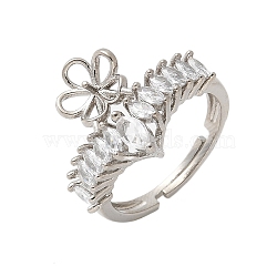 Flower Brass Micro Pave Cubic Zirconia Adjustable Ring Settings, for Half Drilled Beads, Rack Plating, Long-Lasting Plated, Lead Free & Cadmium Free, Platinum, Inner Diameter: 17.2mm, Tray: 7.5mm, Pin: 3x0.8mm(KK-K297-10P)