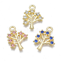 Alloy Pendants, with Rhinestone, Cadmium Free & Nickel Free & Lead Free, Tree of Life, Light Gold, Mixed Color, 20x15x2mm, Hole: 2mm(PALLOY-N170-007-LG-NR)
