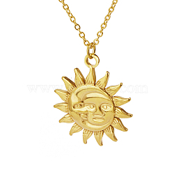 Stylish Stainless Steel Sun Pendant Necklaces for Women, Real 18K Gold Plated, 17.72 inch(45cm)(EQ3081-2)