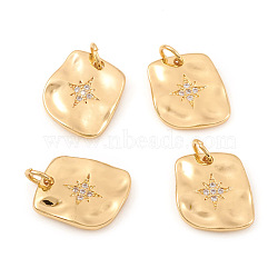 Brass Micro Pave Cubic Zirconia Pendants, with Jump Ring, Twisted Rectangle with Star, Clear, Real 18K Gold Plated, 15x13.5x2mm, Jump Ring: 5x0.8mm, Hole: 3.5mm(KK-I672-47G)
