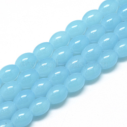 Baking Painted Glass Beads Strands, Oval, Imitation Jade, Deep Sky Blue, 8~8.5x6~6.5mm, Hole: 1.5mm, about 96pcs/strand, 32.2 inch(X-DGLA-S115-8x6mm-Y06)