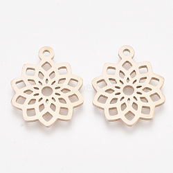 201 Stainless Steel Pendants, Flower, Rose Gold, 19x16x1mm, Hole: 1.4mm(X-STAS-T045-38RG)