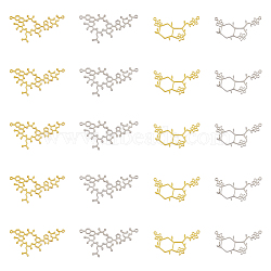 32Pcs 4 Styles 304 Stainless Steel Connector Charms, Molecular Structure Links, Golden & Stainless Steel Color, 19~25.5x35.5~42x1mm, Hole: 1~1.2mm, 8pcs/style(STAS-DC0013-83)