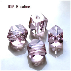 Imitation Austrian Crystal Beads, Grade AAA, Faceted, Cornerless Cube Beads, Pink, 7.5x7.5x7.5mm, Hole: 0.9~1mm(SWAR-F084-8x8mm-03)