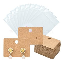 50Pcs Rectangle Kraft Paper Earring Display Card with Hanging Hole, for One Pair Earring Display, with 50Pcs OPP Cellophane Bags, BurlyWood, Card: 3.25x4.5x0.04cm, Hole: 2mm and 5.5mm(CDIS-CJ0001-05)