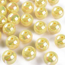 Opaque Acrylic Beads, AB Color Plated, Round, Yellow, 16x15mm, Hole: 2.8mm, about 220pcs/500g(MACR-S370-D16mm-A10)