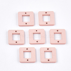 Painted Poplar Wood Links, Square, Pink, 18x18x2.5mm, Hole: 1.5mm(WOOD-T021-03H)