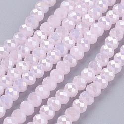 Electroplate Glass Bead Strands, Full Luster Plated, Faceted, Rondelle, Pink, 3.5x2.5~3mm, Hole: 1mm, about 120pcs/strand, 13.7~14.1 inch(33~34cm)(GLAA-F001-3x2mm-34L)