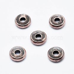 Brass Spacer Beads, Long-Lasting Plated, Cadmium Free & Nickel Free & Lead Free, Flat Round, Red Copper, 6x1.5mm, Hole: 1.5mm(KK-G336-14R-NR)