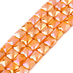 Electroplate Opaque Solid Color Glass Beads Strands, AB Color Plated, Faceted, Square, Dark Orange, 6x6x4.5mm, Hole: 1.2mm, about 95~98Pcs/strand, 24.41 inch(62cm)(EGLA-N002-42-04)