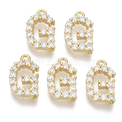 Brass Micro Pave Cubic Zirconia Charms, Nickel Free, Letter, Clear, Real 18K Gold Plated, Letter.G, 14x8.5x2.5mm, Hole: 1.2mm(KK-T060-05-G-G-NF)