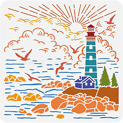 PET Hollow Out Drawing Painting Stencils, for DIY Scrapbook, Photo Album, Lighthouse Pattern, 30x30cm(DIY-WH0391-0170)