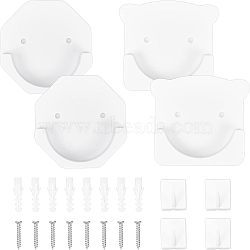 Olycraft 8Pcs ABS Hook Hanger, with Self Adhesive Sticker, with Iron Screws and Plastic Nut, Bear & Rectangle & Hexagon, White, 8x8x1.5cm, Hole: 4mm(HJEW-OC0001-04)