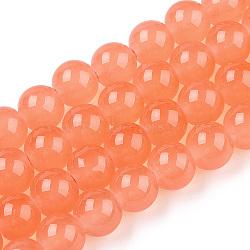 Baking Painted Imitation Jade Glass Round Bead Strands, Light Salmon, 8.5~9mm, Hole: 1.5mm, about 105pcs/strand, 31.8 inch(X-DGLA-Q021-8mm-31)