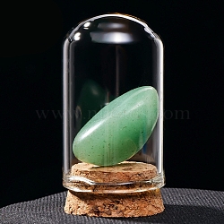 Raw Natural Green Aventurine Nuggets Ornaments, Glass & Wood Bell Jars Mineral Specimens Statues for Home Desktop Feng Shui Decoration, 55x35mm(PW-WG13785-05)