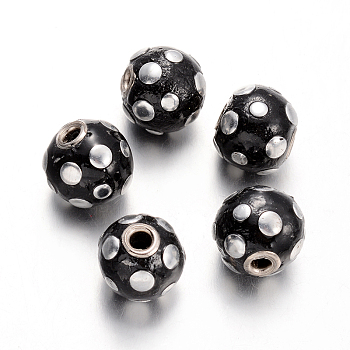 Handmade Indonesia Round Beads, Black, 13x14x15mm, Hole: 2.5mm