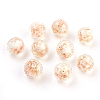 Handmade Lampwork Beads, with Gold Sand, Round, White, Size: about 12mm in diameter, hole: 2mm