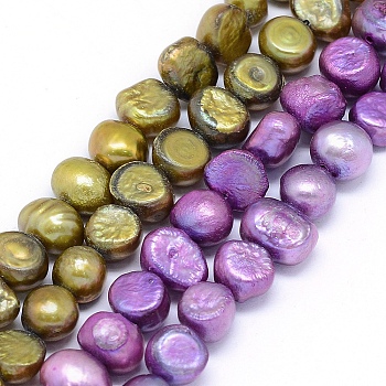 Dyed Natural Cultured Freshwater Pearl Beads Strands, Two Sides Polished, Mixed Color, 8~9x7~8x5~8mm, Hole: 0.8mm, about 46pcs/strand, 13.7 inch(35cm)