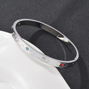 Eye 304 Stainless Steel Rhinestone Bangles for Women, Stainless Steel Color, Inner Diameter: 2x2-3/8 inch(5x6cm)