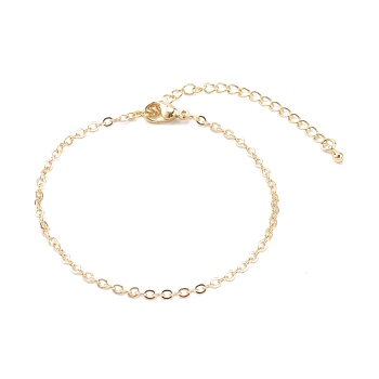 Brass Cable Chain Bracelets, with Lobster Claw Clasps, Real 18K Gold Plated, 7-1/2 inch(19.2cm)