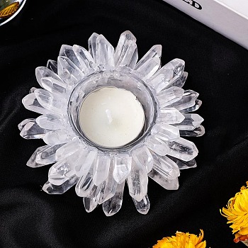 Natural Quartz Crystal Candle Holder, Flower, Clear, 100mm