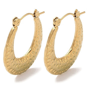 Texture Oval 201 Stainless Steel Half Hoop Earrings for Women, with 304 Stainless Steel Pin, Golden, 25.5x2.5mm