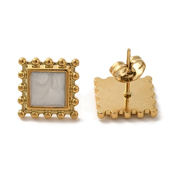 Ion Plating(IP) 304 Stainless Steel Square Stud Earrings, wtih Enamel, Real 18K Gold Plated, 11.5x11.5mm