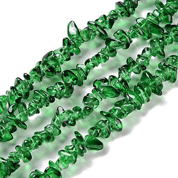 Transparent Glass Beads Strands, Chip, Green, 1~7x4~14x3~7.5mm, Hole: 0.4mm, 31.50''~31.69''(80~80.5cm)