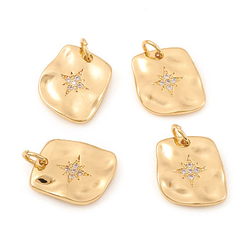 Brass Micro Pave Cubic Zirconia Pendants, with Jump Ring, Twisted Rectangle with Star, Clear, Real 18K Gold Plated, 15x13.5x2mm, Jump Ring: 5x0.8mm, Hole: 3.5mm