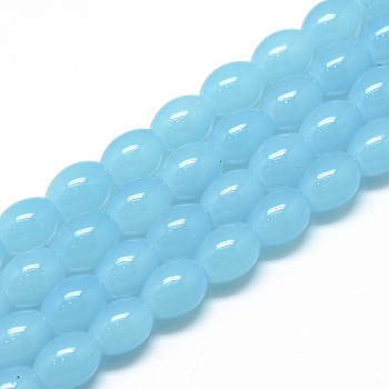 Baking Painted Glass Beads Strands, Oval, Imitation Jade, Deep Sky Blue, 8~8.5x6~6.5mm, Hole: 1.5mm, about 96pcs/strand, 32.2 inch