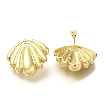 Rack Plating Shell Shape Brass Stud Earrrings, Long-Lasting Plated, Cadmium Free & Lead Free, Real 18K Gold Plated, 27.5x29mm