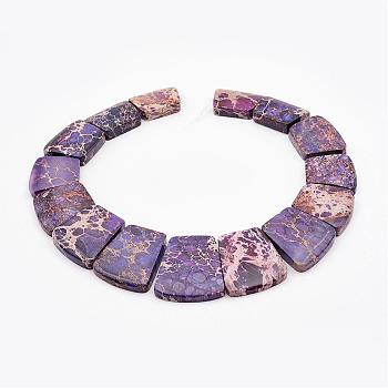 Natural Imperial Jasper Graduated Beads Strands, Dyed, Trapezoid, Medium Purple, 16~34x23~28x5~6mm, Hole: 1mm, about 15pcs/strand, 12.2 inch