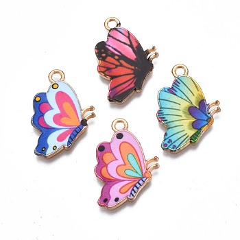 Printed Alloy Pendants, Cadmium Free & Nickel Free & Lead Free, Light Gold, Butterfly, Mixed Color, 24.5x16.5x1.5mm, Hole: 1.8mm
