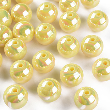Opaque Acrylic Beads, AB Color Plated, Round, Yellow, 16x15mm, Hole: 2.8mm, about 220pcs/500g