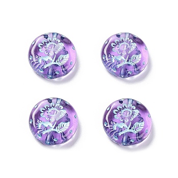 Plating Transparent Acrylic Beads, Metal Enlaced, Flat Round with Flower Pattern, Medium Orchid, 17.5~18x5~5.5mm, Hole: 1.8mm, about 399pcs/500g