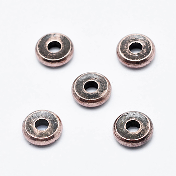 Brass Spacer Beads, Long-Lasting Plated, Cadmium Free & Nickel Free & Lead Free, Flat Round, Red Copper, 6x1.5mm, Hole: 1.5mm