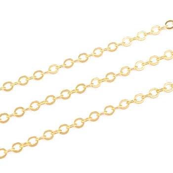 Brass Flat Oval Cable Chains, Soldered, with Spool, Cadmium Free & Nickel Free & Lead Free, Golden, 2.5x2x0.45mm, about 301.83 Feet(92m)/roll