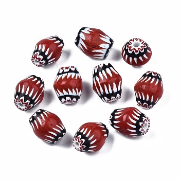 Handmade Millefiori Lampwork Beads, Barrel, Dark Red, 10.5~13.5x10~11mm, Hole: 1.4~3mm