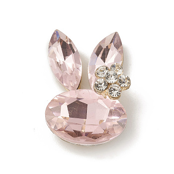 Alloy Cabochons, with Glass Rhinestone, Ligh Gold, Rabbit, Pink, 27x19x10mm
