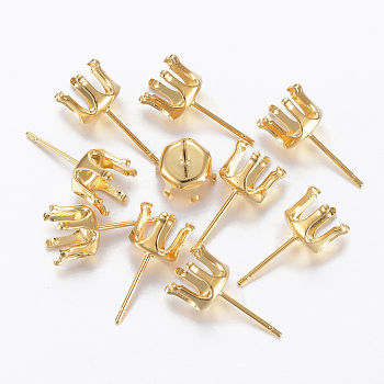 304 Stainless Steel Stud Earring Settings, Real 24K Gold Plated, 16x8mm, Tray: 6.5mm, Pin: 0.8mm
