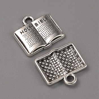 Tibetan Style Alloy Pendants, Holy Bible Charms, Religion, Antique Silver, 14.5x15x2mm, Hole: 2mm